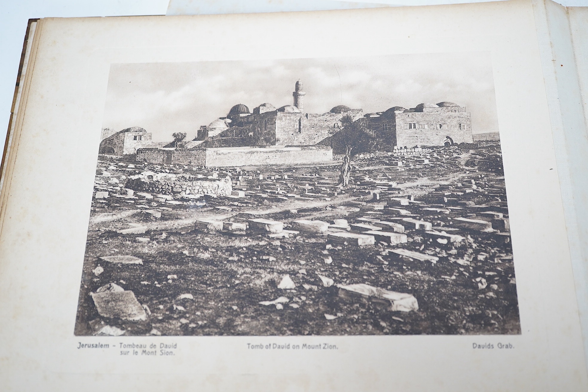 ‘Photographies et Fleurs De Terre Saint Jerusalem’, an olivewood album of pressed flowers. Condition - fair